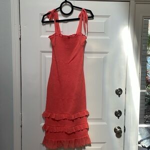 Abercrombie Midi Ruffle Dress w/ Tie Straps - Orange/Pink